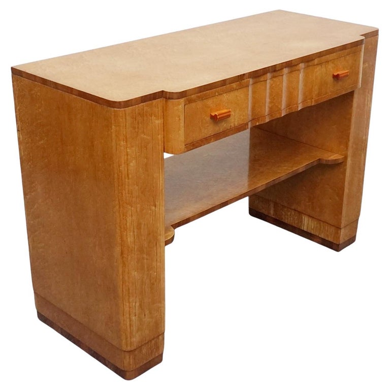Original 1930's Art Deco Birdseye Maple and Walnut Console Table at 1stDibs