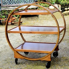 Original 1930s Art Deco English Circular Drinks Trolley Cart