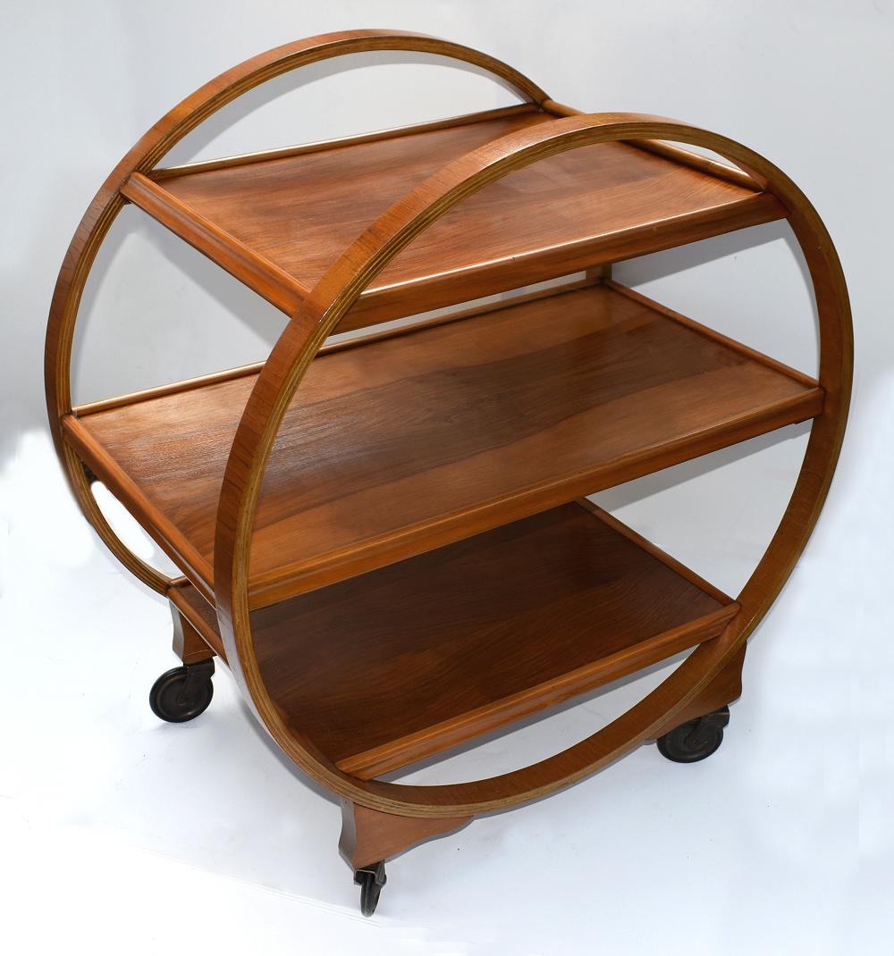 Original 1930s Art Deco English Circular Drinks Trolley Cart In Good Condition In Devon, England