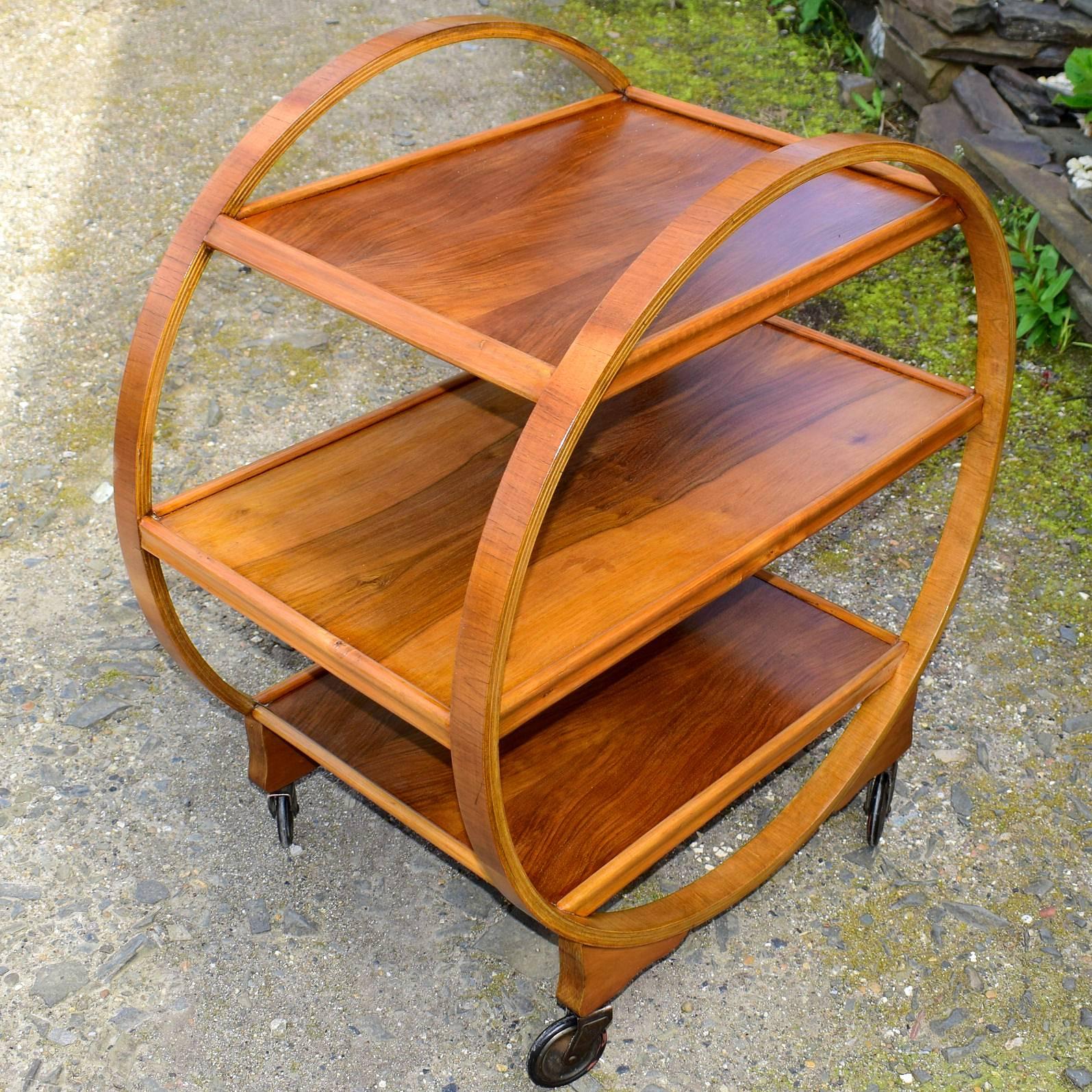 20th Century Original 1930s Art Deco English Circular Drinks Trolley Cart