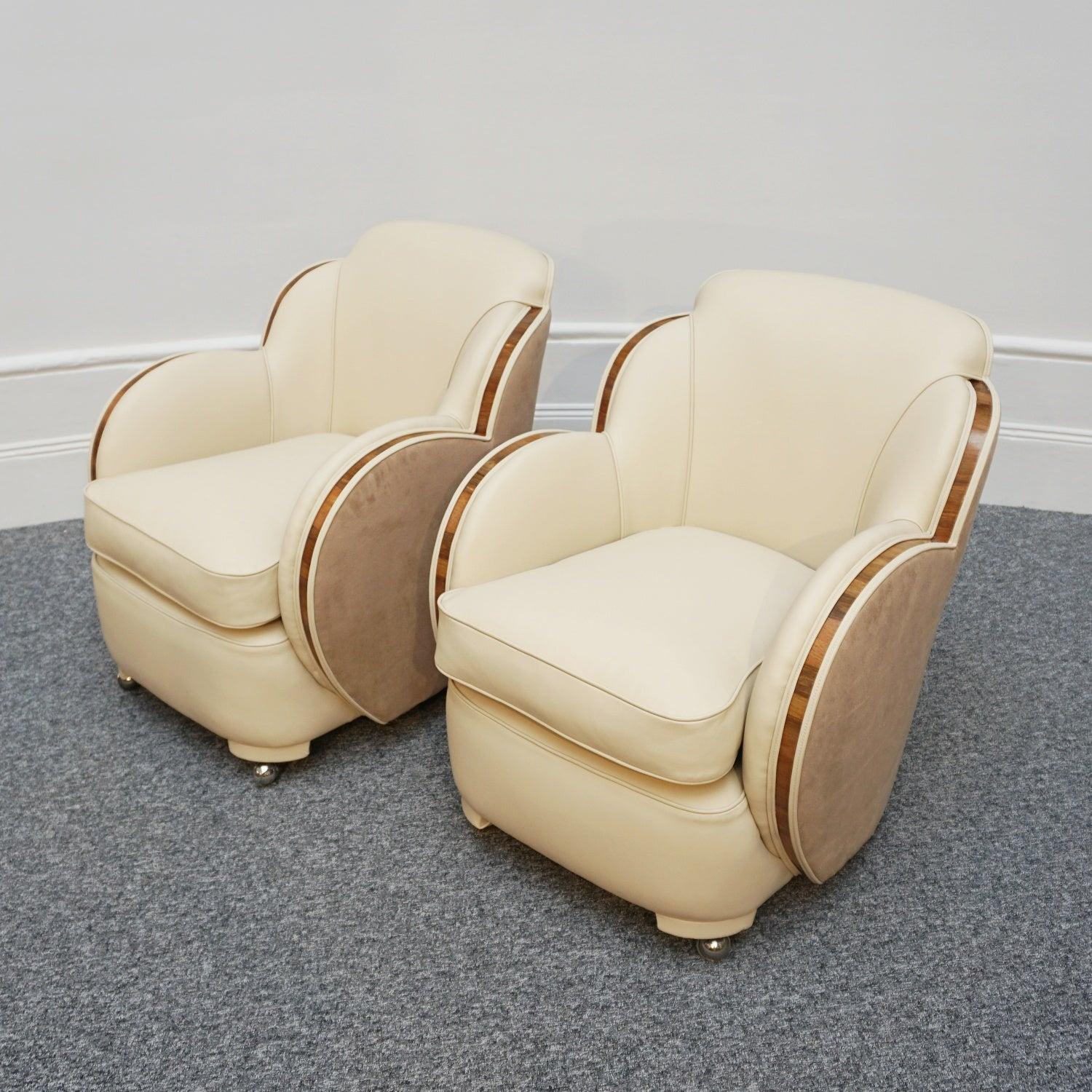Original 1930's Art Deco Lounge Suite Cream Leather and Walnut 9