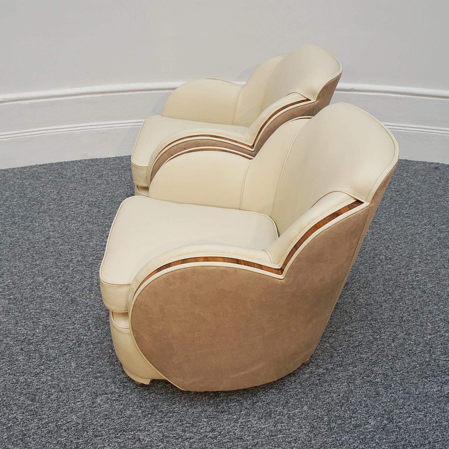 Original 1930's Art Deco Lounge Suite Cream Leather and Walnut 10