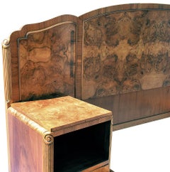 Original 1930s Art Deco Odeon Walnut Double Bed with Integral Cabinets