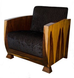 Original 1930s Art Deco Pair of Club Chairs, Chocolate Brown Velvet Upholstery