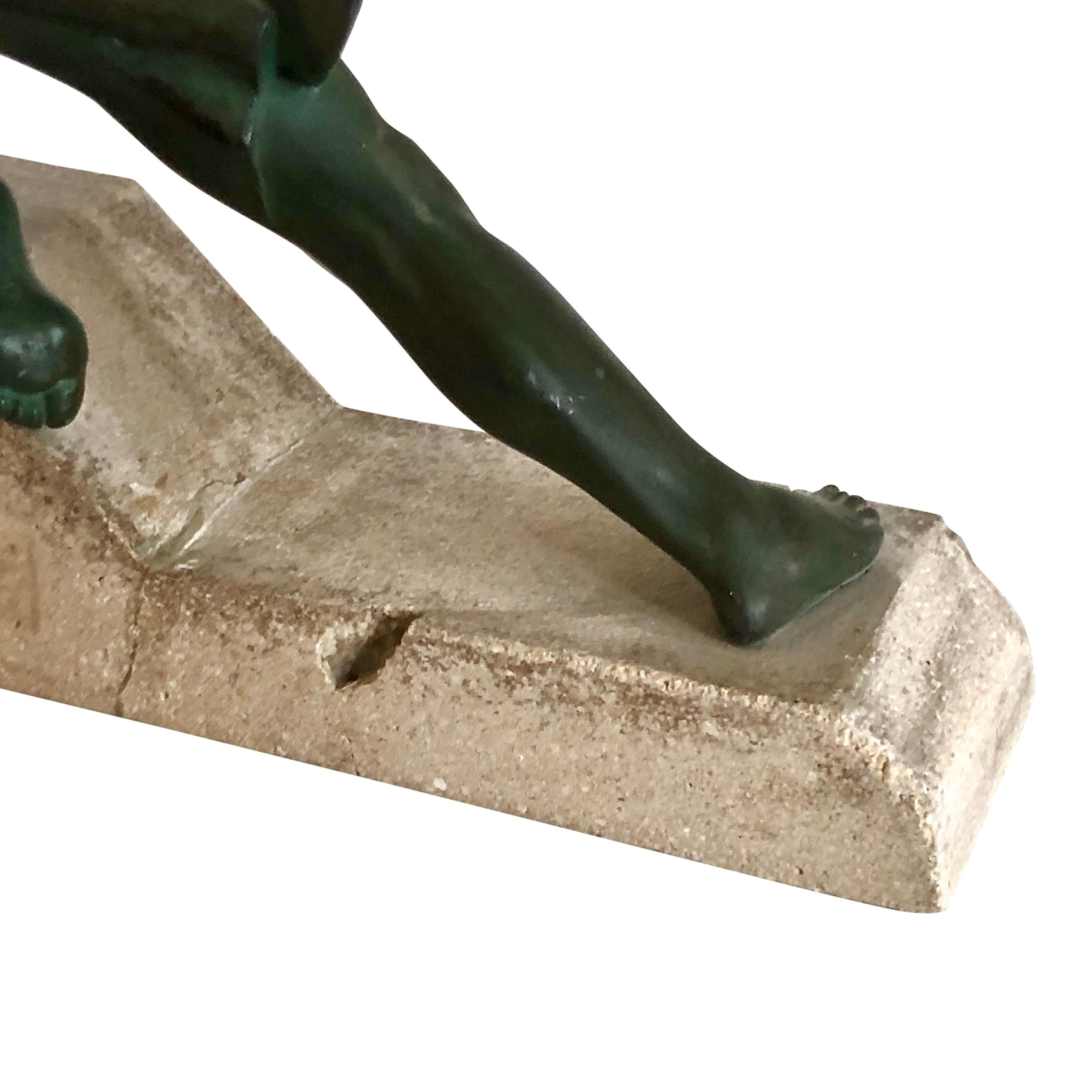 Stone Original 1930s Art Déco Sculpture Spartiate Archer Warrior by Max Le Verrier