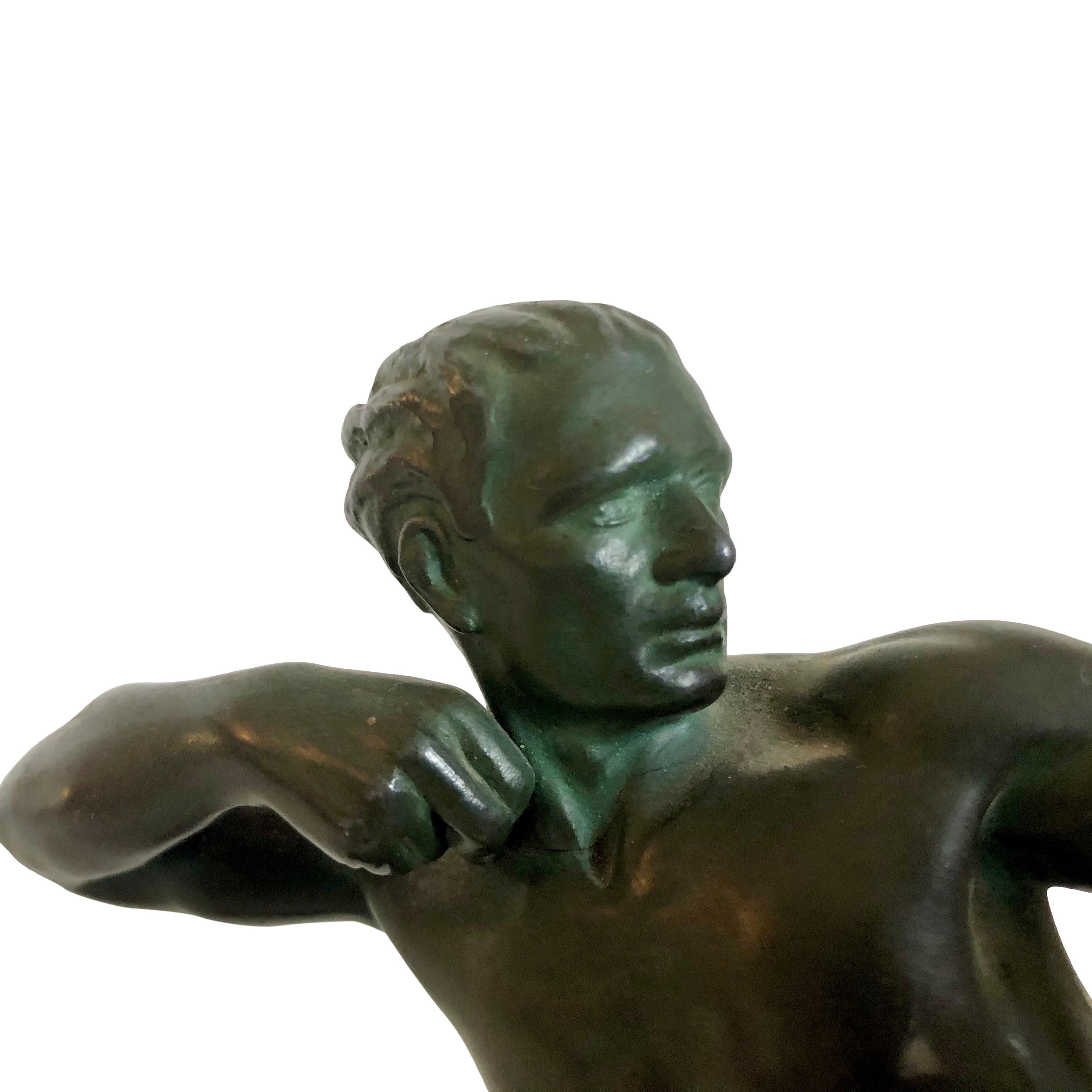French Original 1930s Art Déco Sculpture Spartiate Archer Warrior by Max Le Verrier