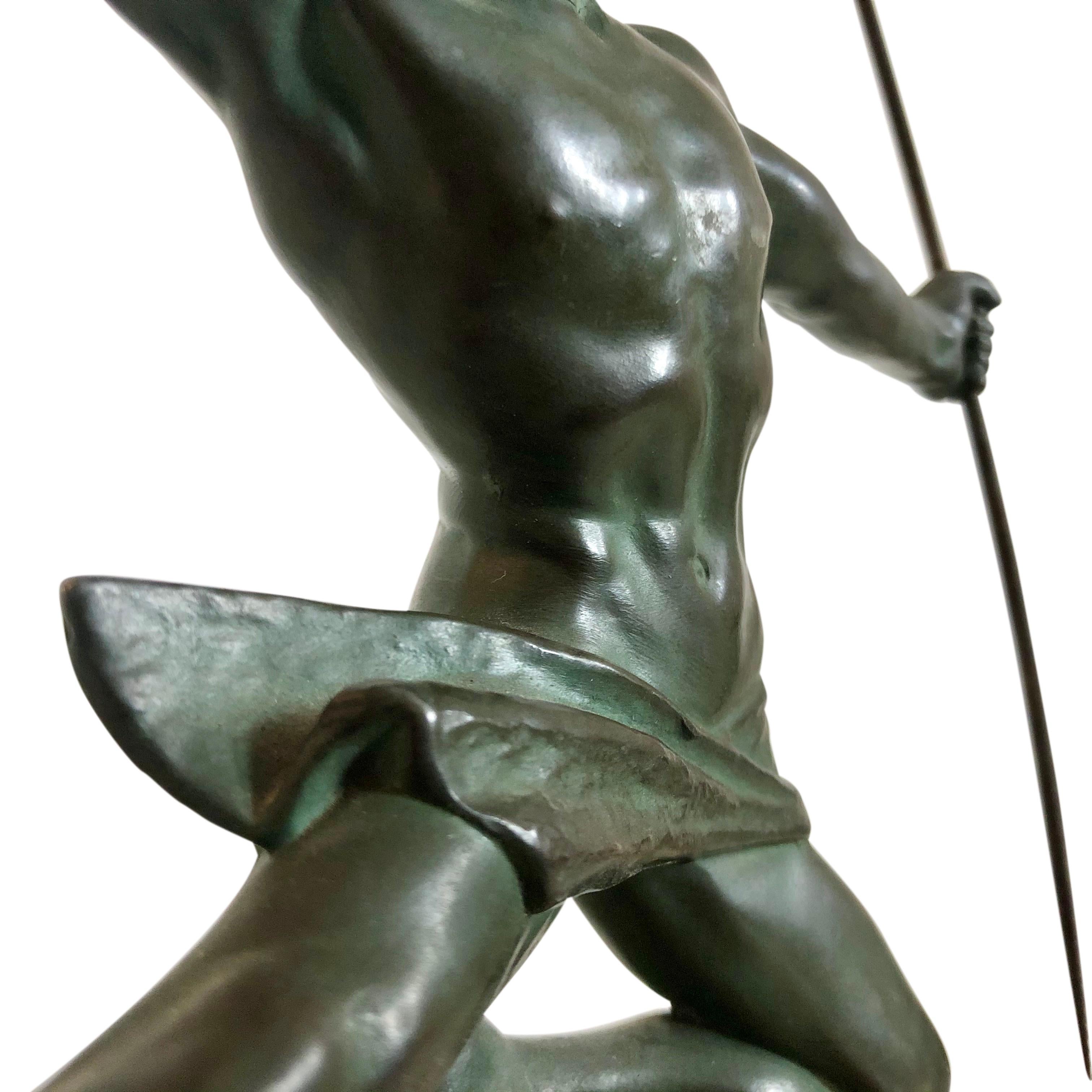 Patinated Original 1930s Art Déco Sculpture Spartiate Archer Warrior by Max Le Verrier