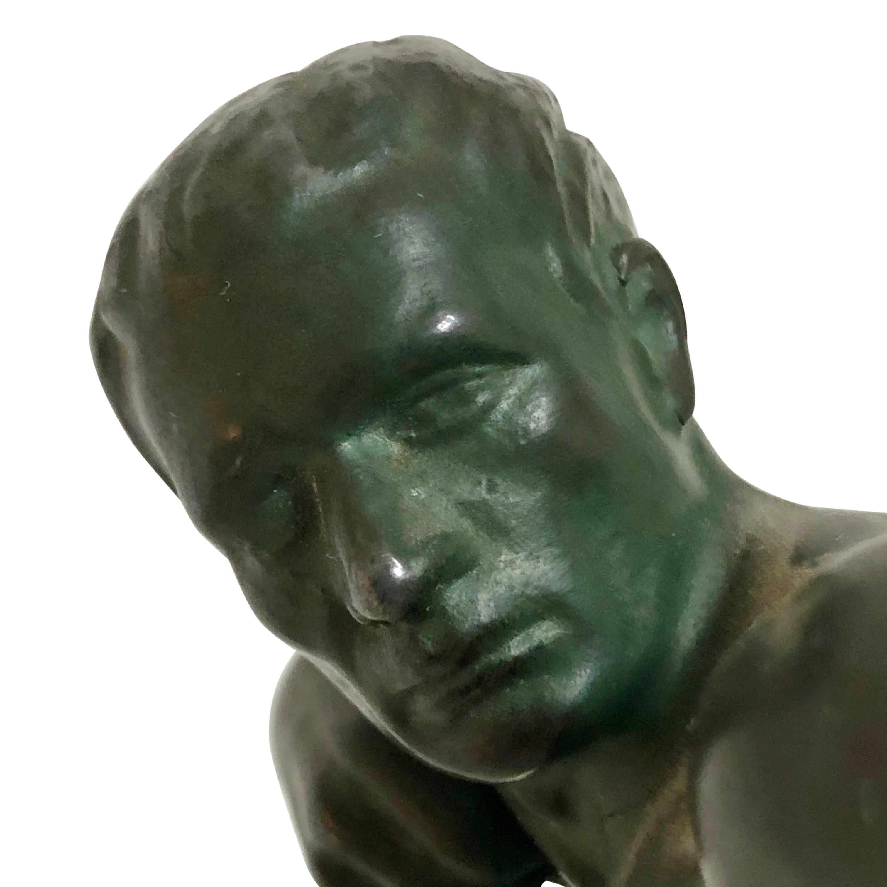 20th Century Original 1930s Art Déco Sculpture Spartiate Archer Warrior by Max Le Verrier