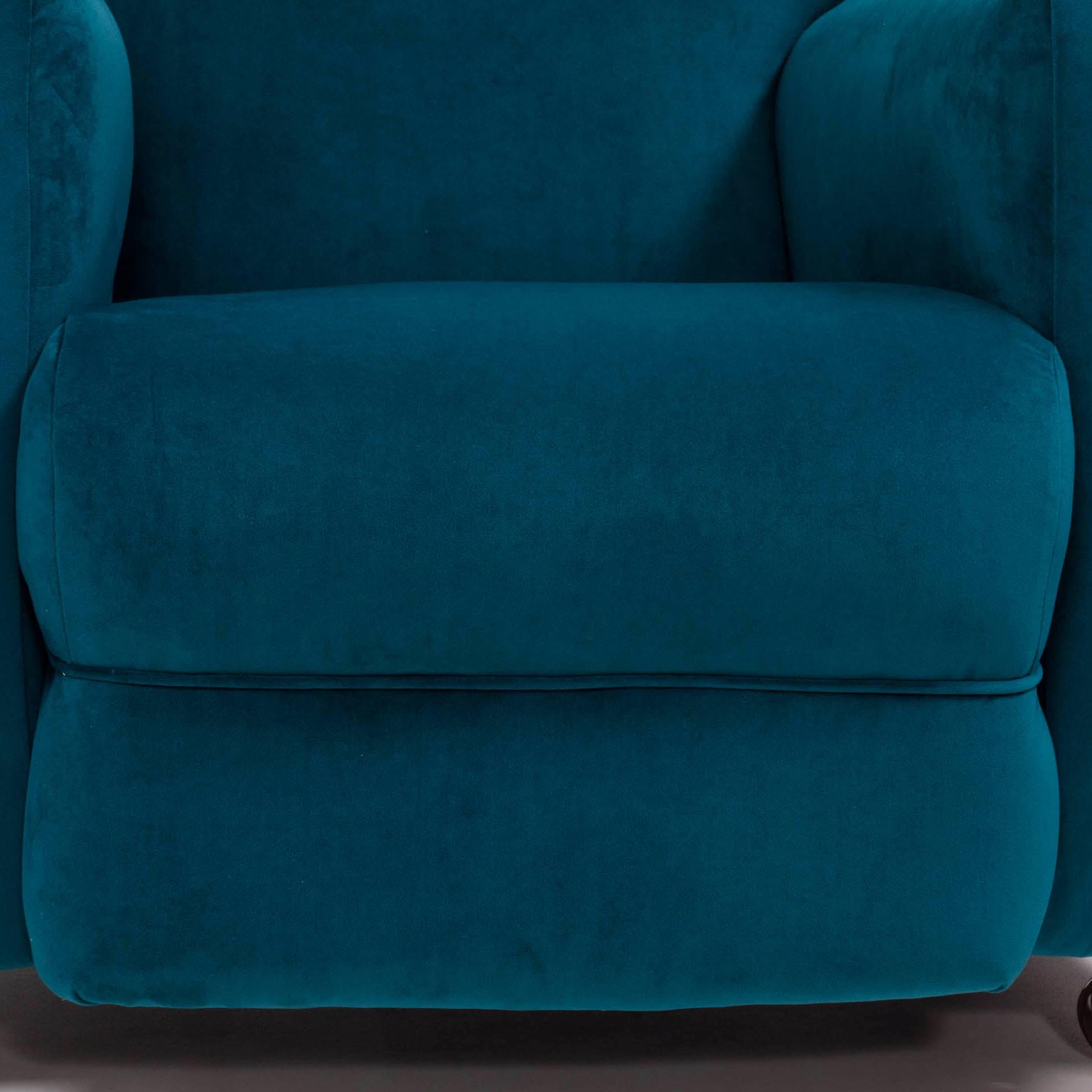 Art Deco Curved Blue Teal Velvet Sofa and Armchairs, Set of 3 7