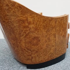 Original 1930s English Art Deco Club Chairs Walnut and Brown Leather