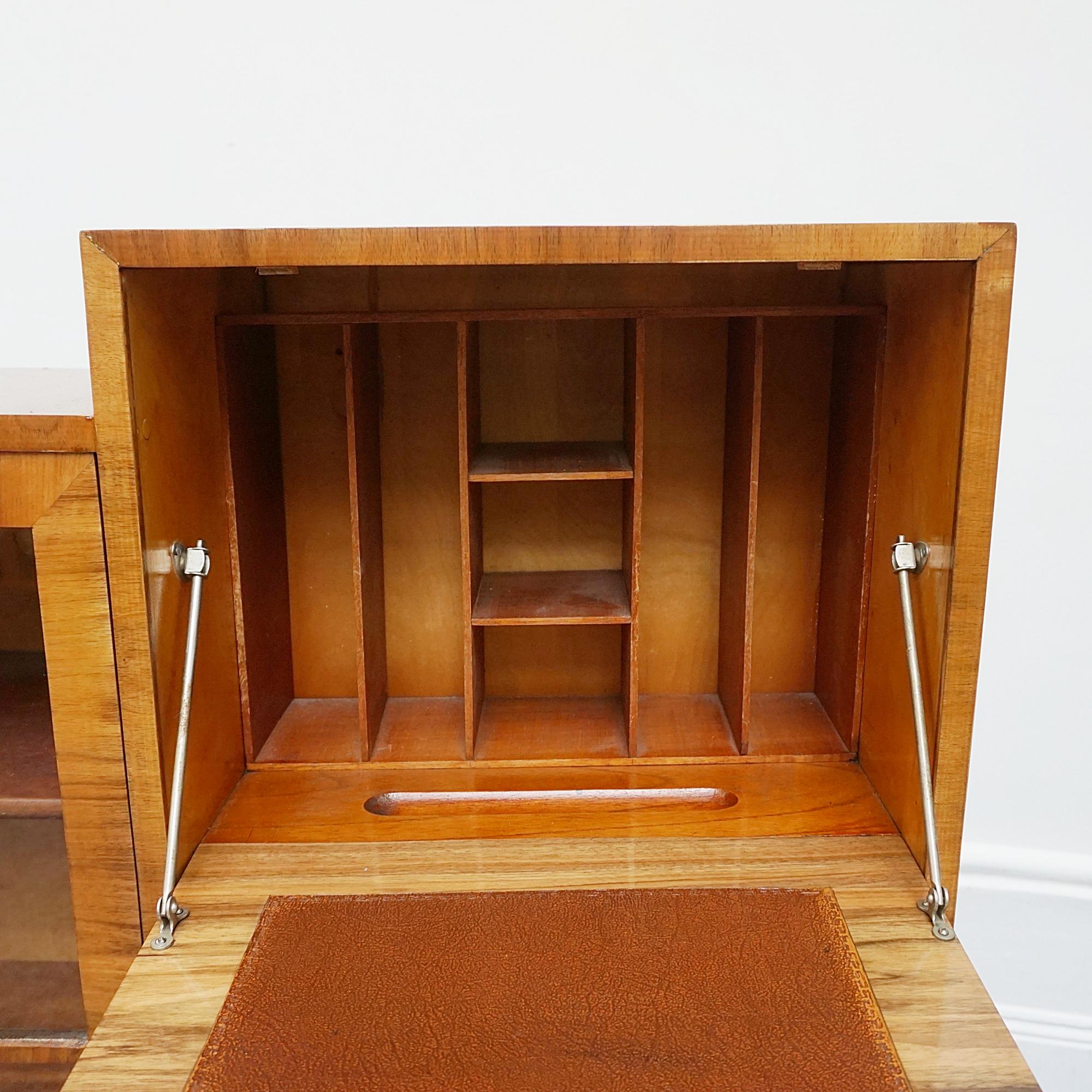 Walnut Original 1930's English Art Deco Skyscraper Bookcase/Secretaire Cabinet