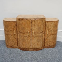 Original 1930's English Art Deco Walnut Cocktail Sideboard