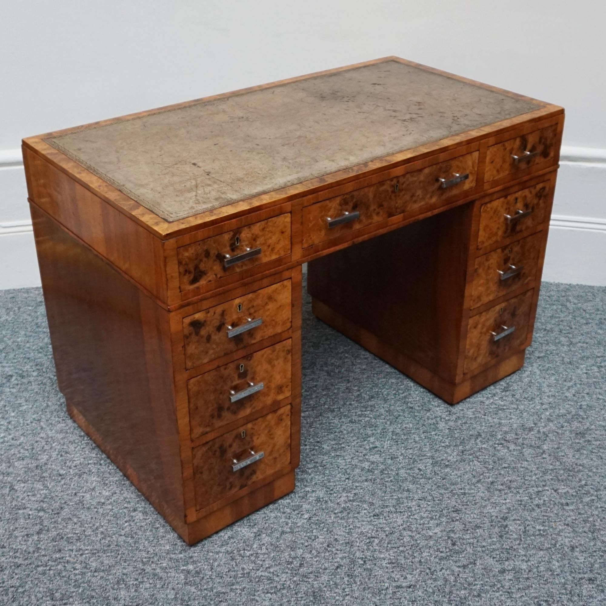 Original 1930's Heal's of London Burr Walnut Writing Desk  For Sale 14