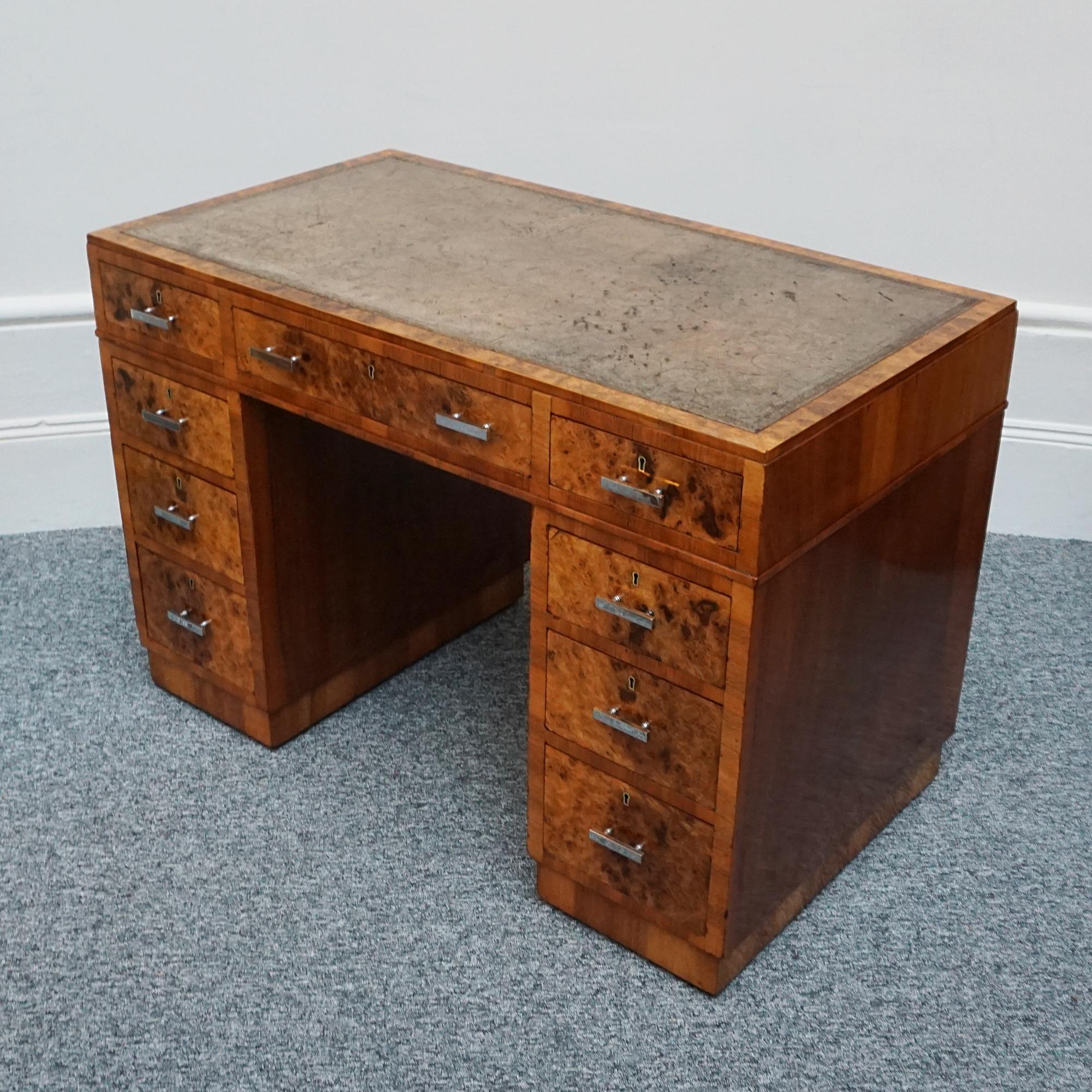 Original 1930's Heal's of London Burr Walnut Writing Desk  For Sale 2