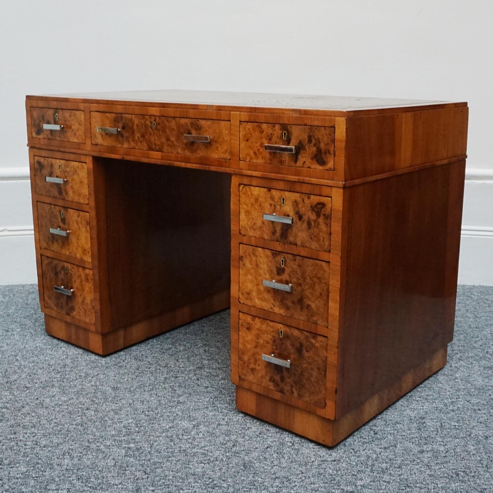 Original 1930's Heal's of London Burr Walnut Writing Desk  For Sale 3