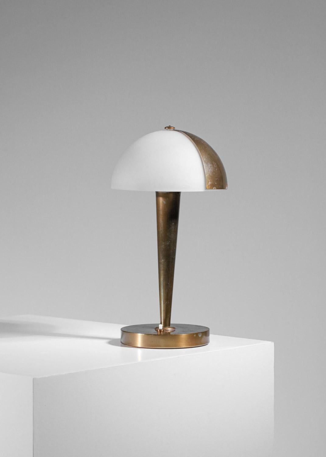 Brass original 1930's Perzel art deco brass and opaline table lamp model 