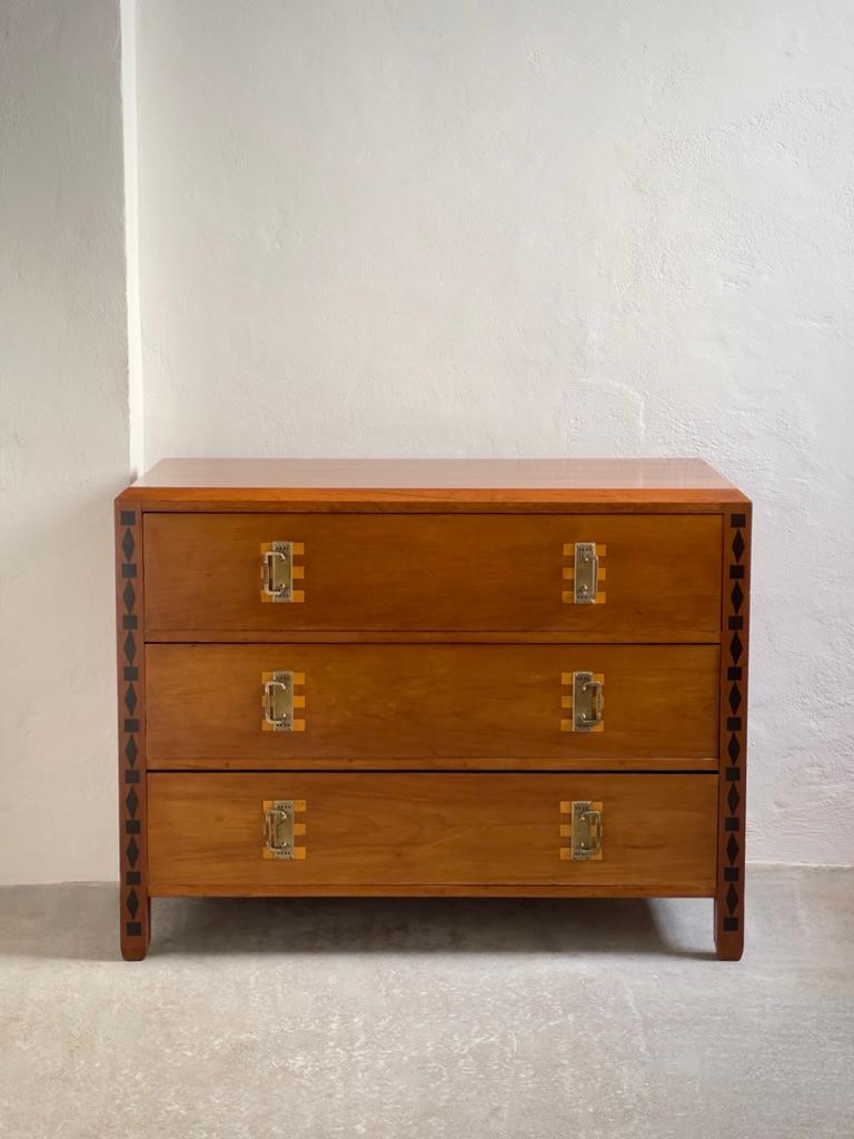 Original 1930s Scandinavian Dresser Intarsia Decorated with Dark and Light Wood For Sale 2