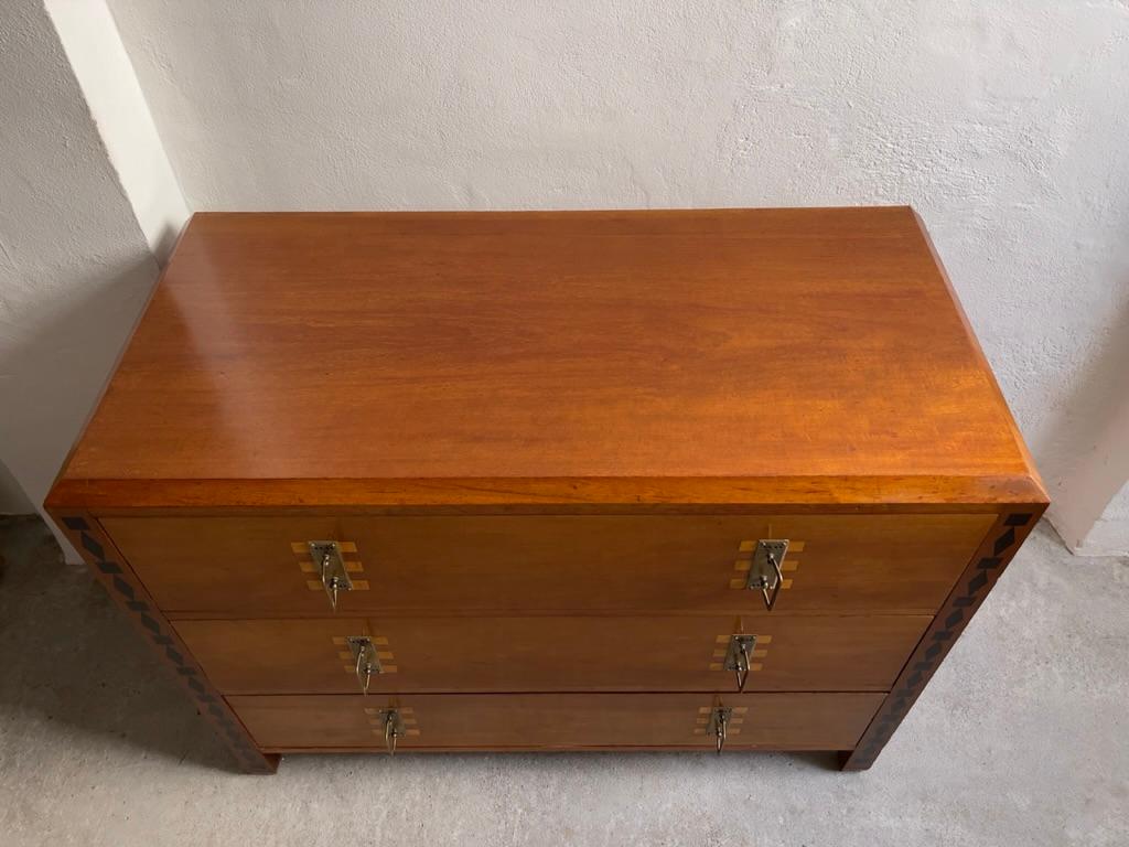 Original 1930s Scandinavian Dresser Intarsia Decorated with Dark and Light Wood For Sale 1