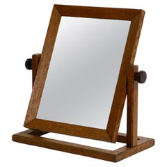 Original 1930s Swiveling Floor Shoe Mirror Made of Oak Ideal as a Table Mirror