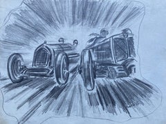 Original 1930's Vintage Motor Car Racing Original Drawing Signed Dated