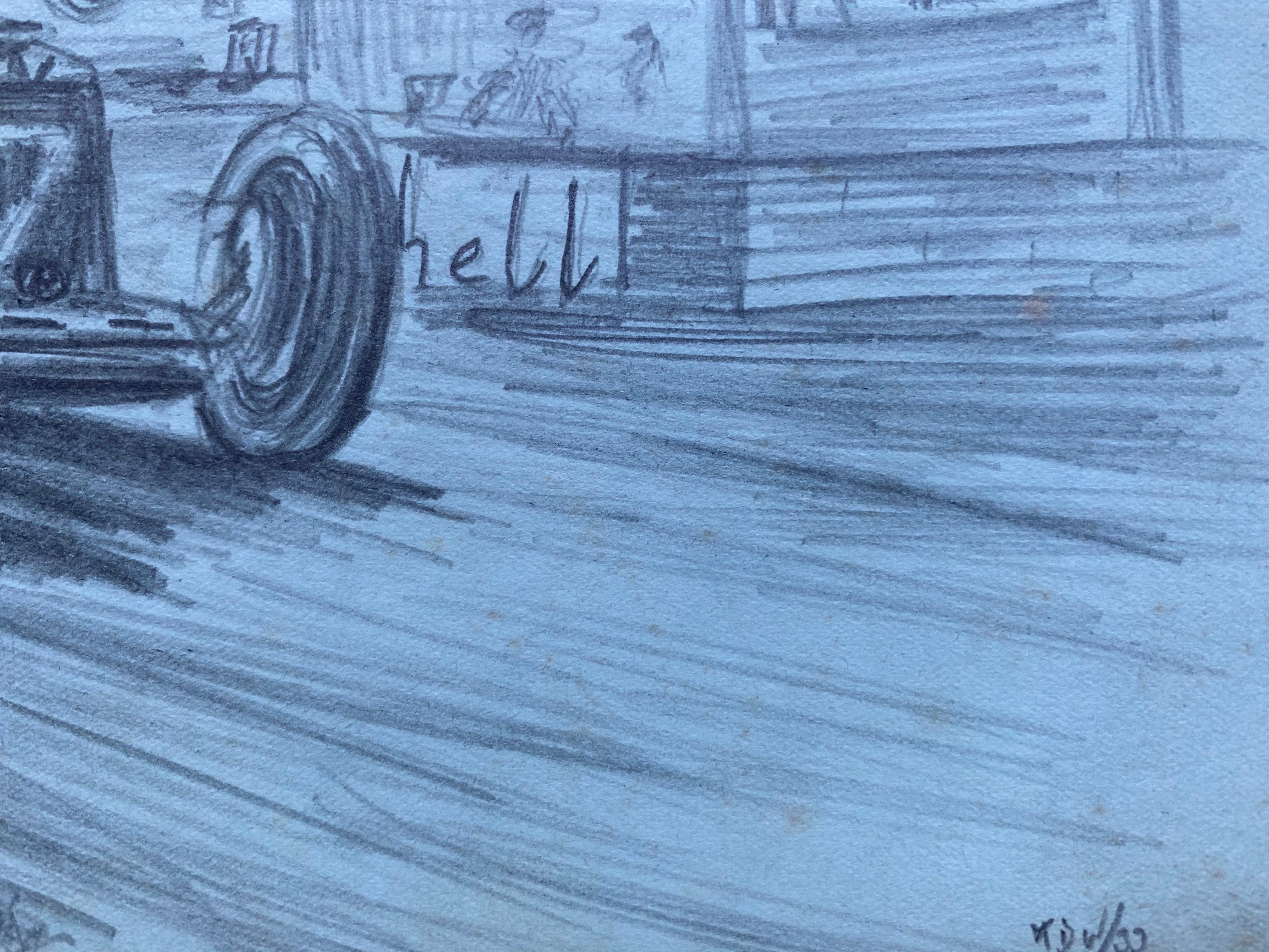 Art déco Drawing original de course automobile des années 1930, signé et daté en vente