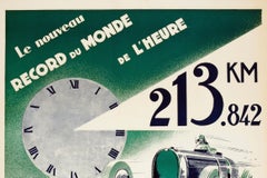 Original 1933 Bugatti World Record Motor Racing Poster Sponsored by Castrol Oil