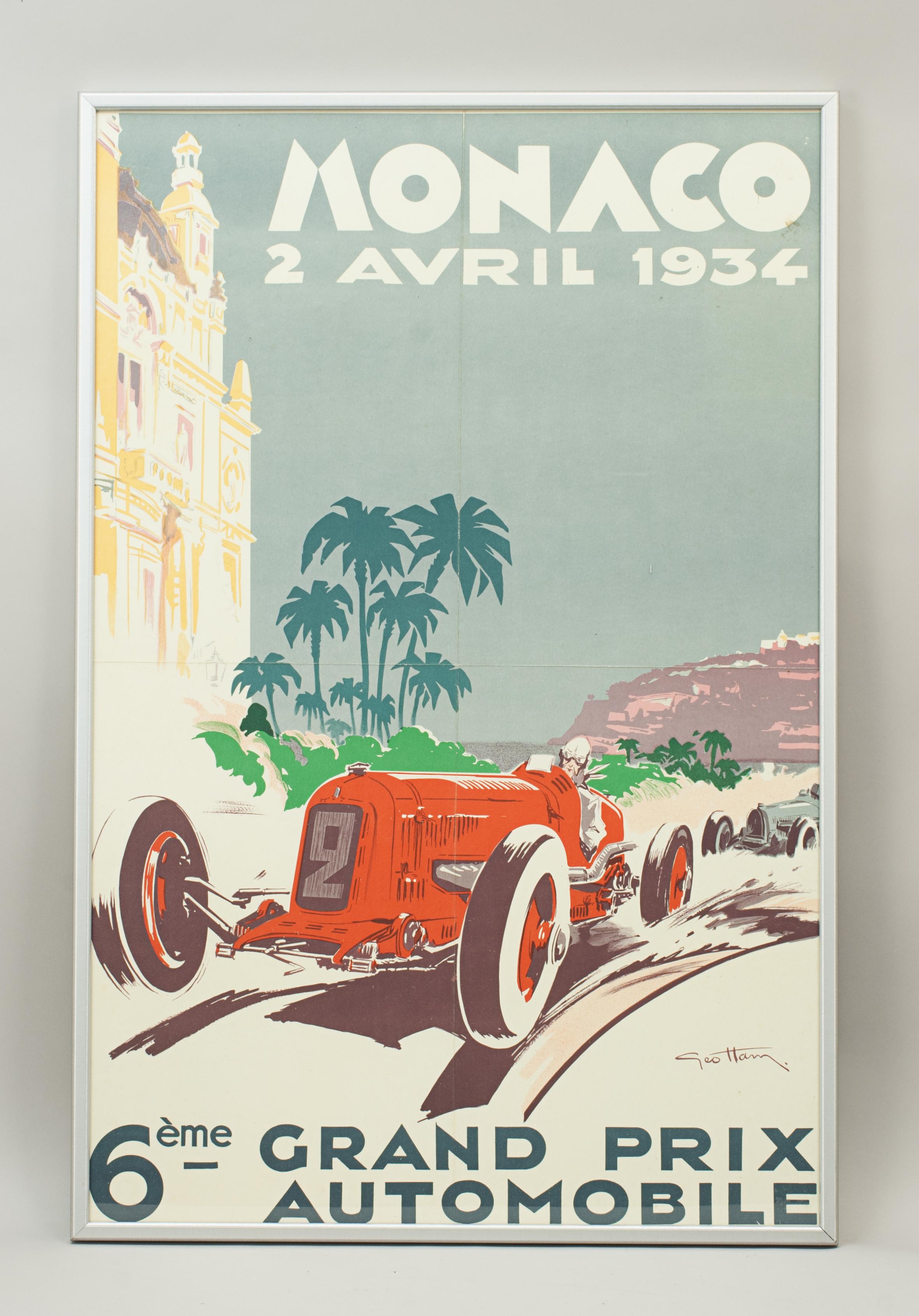Original 1934 Monaco poster after George Hamel.

A fine rare and large original Monaco Grand Prix poster from 1934. The colors of this poster are still very rich and the condition is excellent apart from a few slight stains and fold lines down the