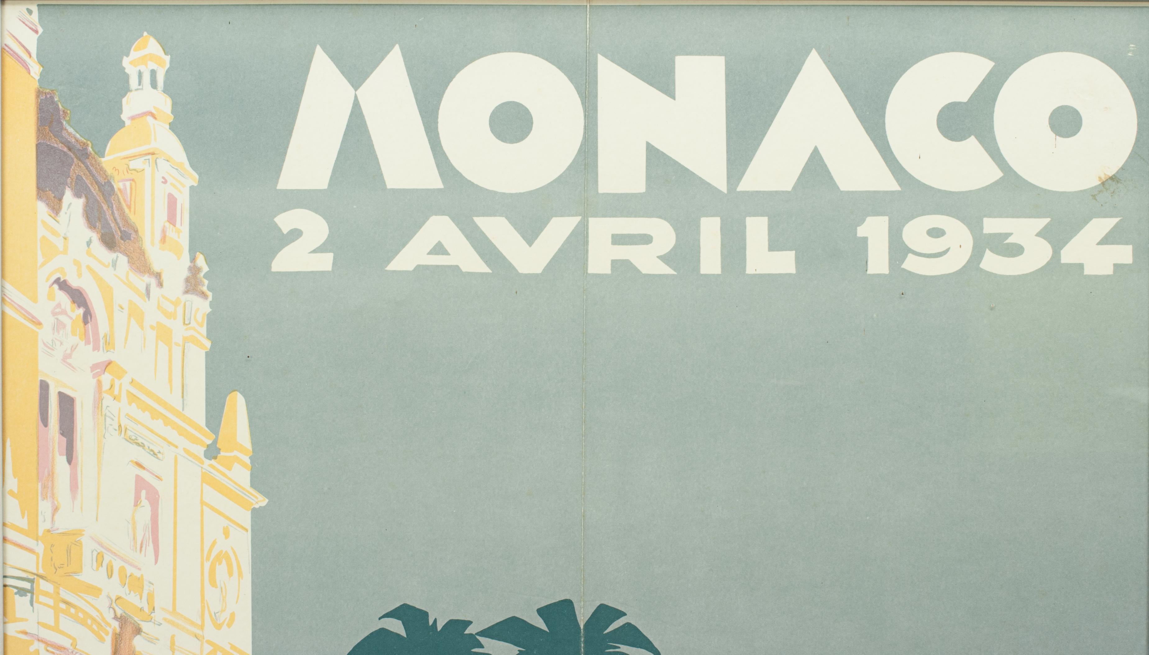 Sporting Art Original 1934 Monaco Grand Prix Motor Racing Poster