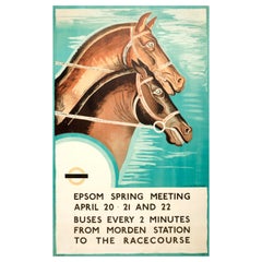 Original 1935 Art Deco London Transport Horse Racing Poster Epsom Spring Meeting