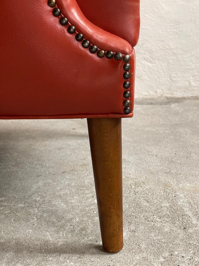 Original 1940s danish modern easy chair in patinated leather with brass nails. For Sale 13
