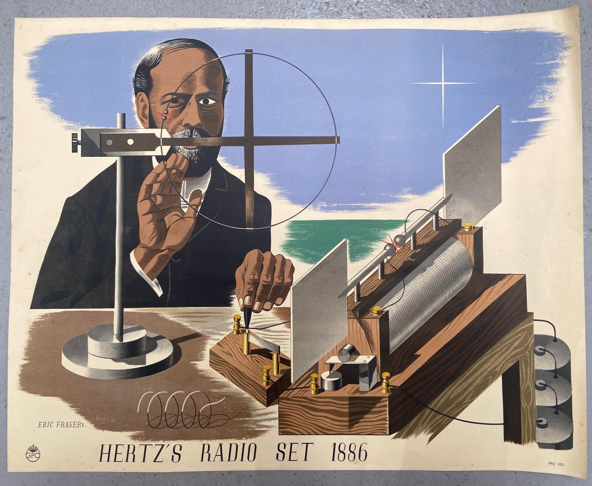 Art Deco Original 1940's GPO advertising poster, Hertz's radio set 1886, by Eric Fraser For Sale