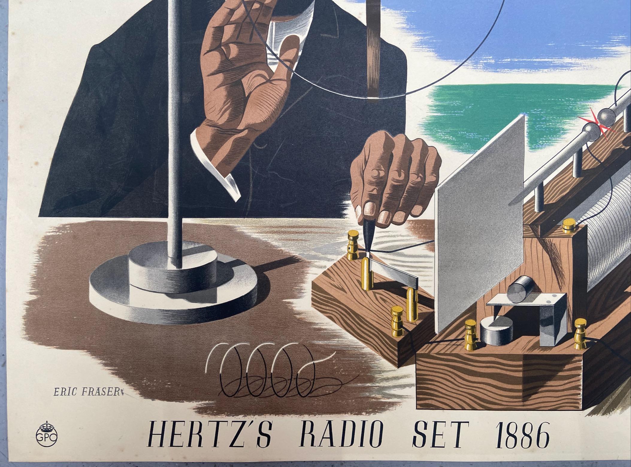 British Original 1940's GPO advertising poster, Hertz's radio set 1886, by Eric Fraser For Sale