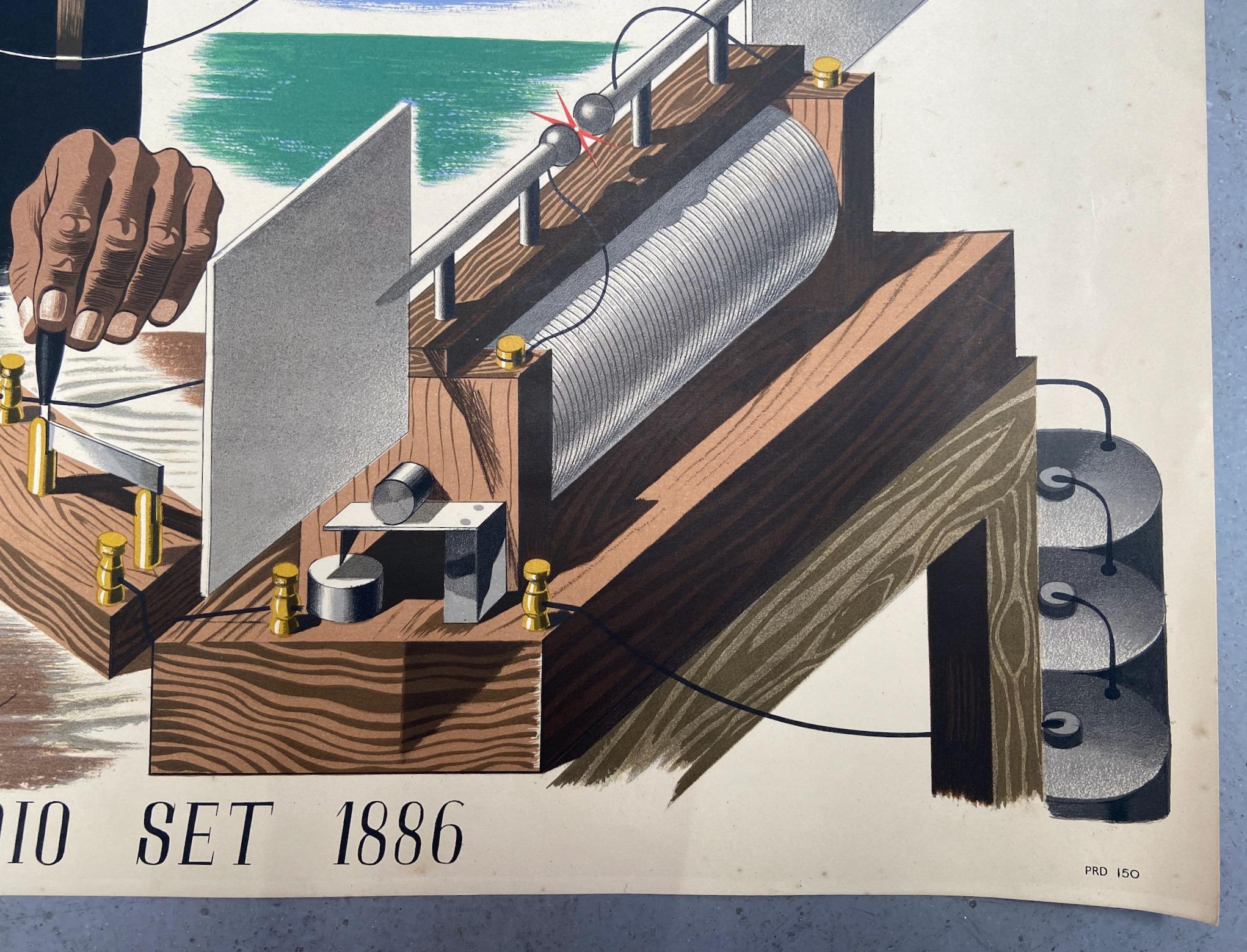 Poster pubblicitario originale del GPO del 1940, Hertz's radio set 1886, di Eric Fraser In condizioni buone in vendita a London, Fitzrovia