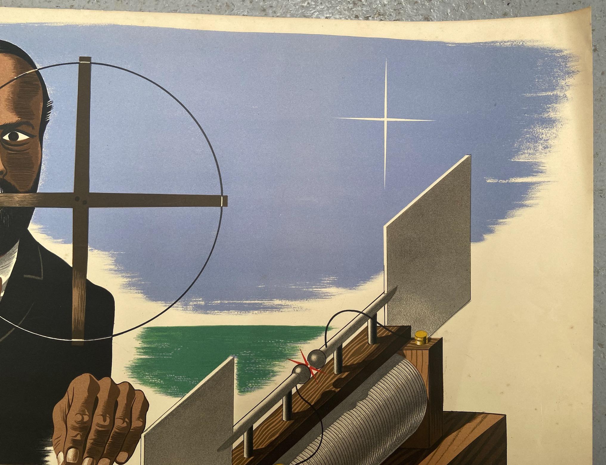 XX secolo Poster pubblicitario originale del GPO del 1940, Hertz's radio set 1886, di Eric Fraser in vendita