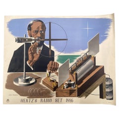 Affiche publicitaire originale du GPO des années 1940, Hertz's radio set 1886, d'Eric Fraser