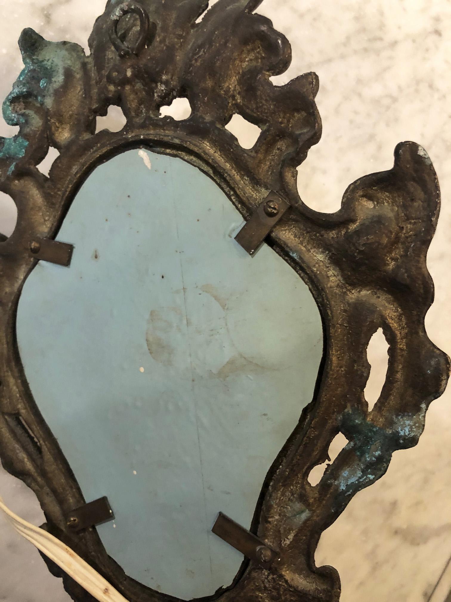 Italian Bronze Wall Lamp with Old Mirror For Sale 5