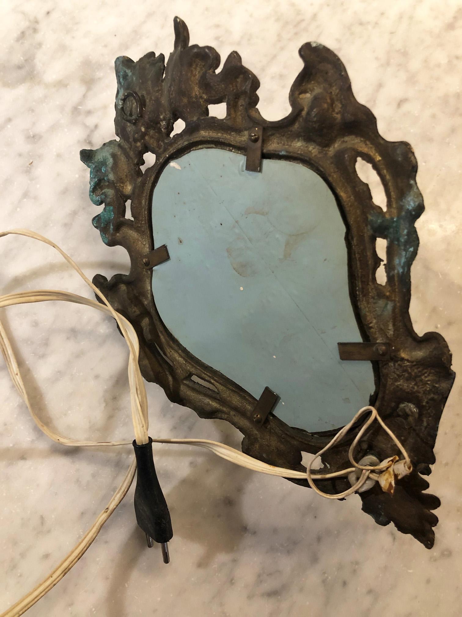 Italian Bronze Wall Lamp with Old Mirror For Sale 6