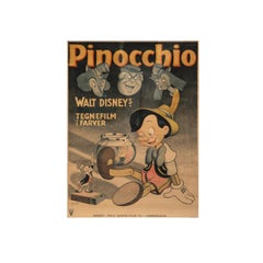 Original 1946  Lithographic Film Poster for Walt Disney's Pinocchio