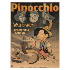 Original 1946 Lithographic Film Poster for Walt Disney's Pinocchio