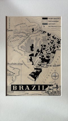 Original Brasilienkarte von Charles Burki aus dem Jahr 1947 - Grafikdesign aus der niederländischen Kolonialzeit