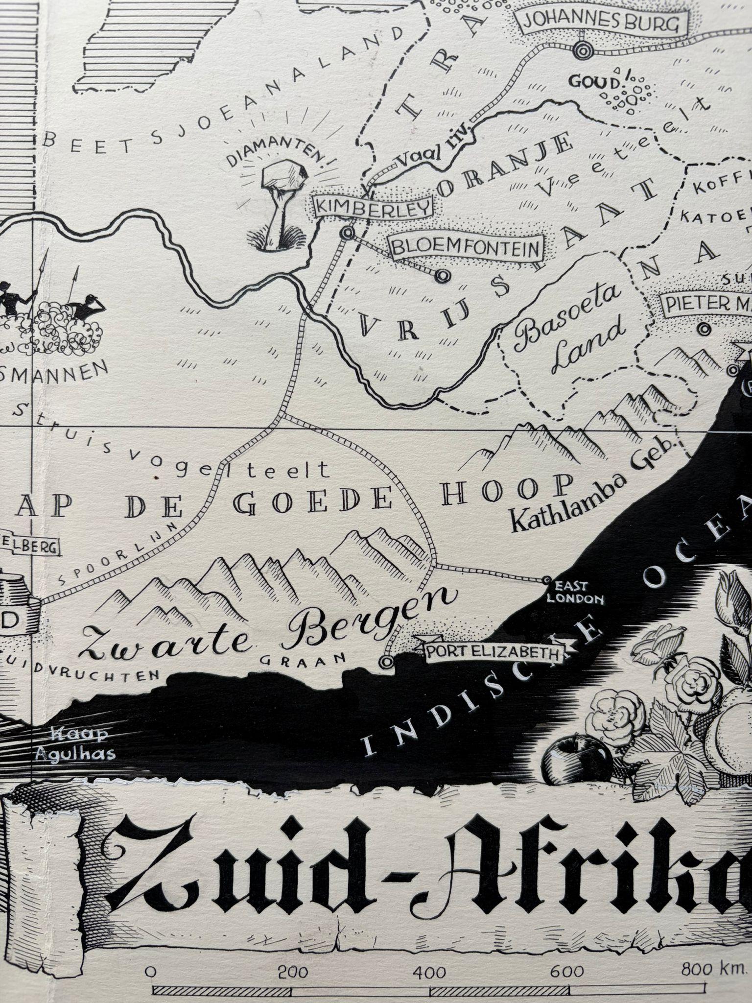 Papier Carte originale de 1947 de l'Afrique du Sud par A.I.C. - Jan van Riebeeck & Cape Coloni en vente