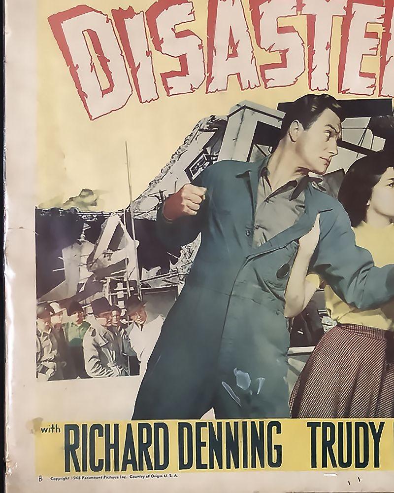 Affiche d'origine du film Disaster, Studio Paramount, 1948 Excellent état - En vente à Van Nuys, CA