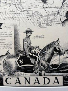 Original 1948 Map of Canada by Charles Burki – Art Deco Mountie Illustration