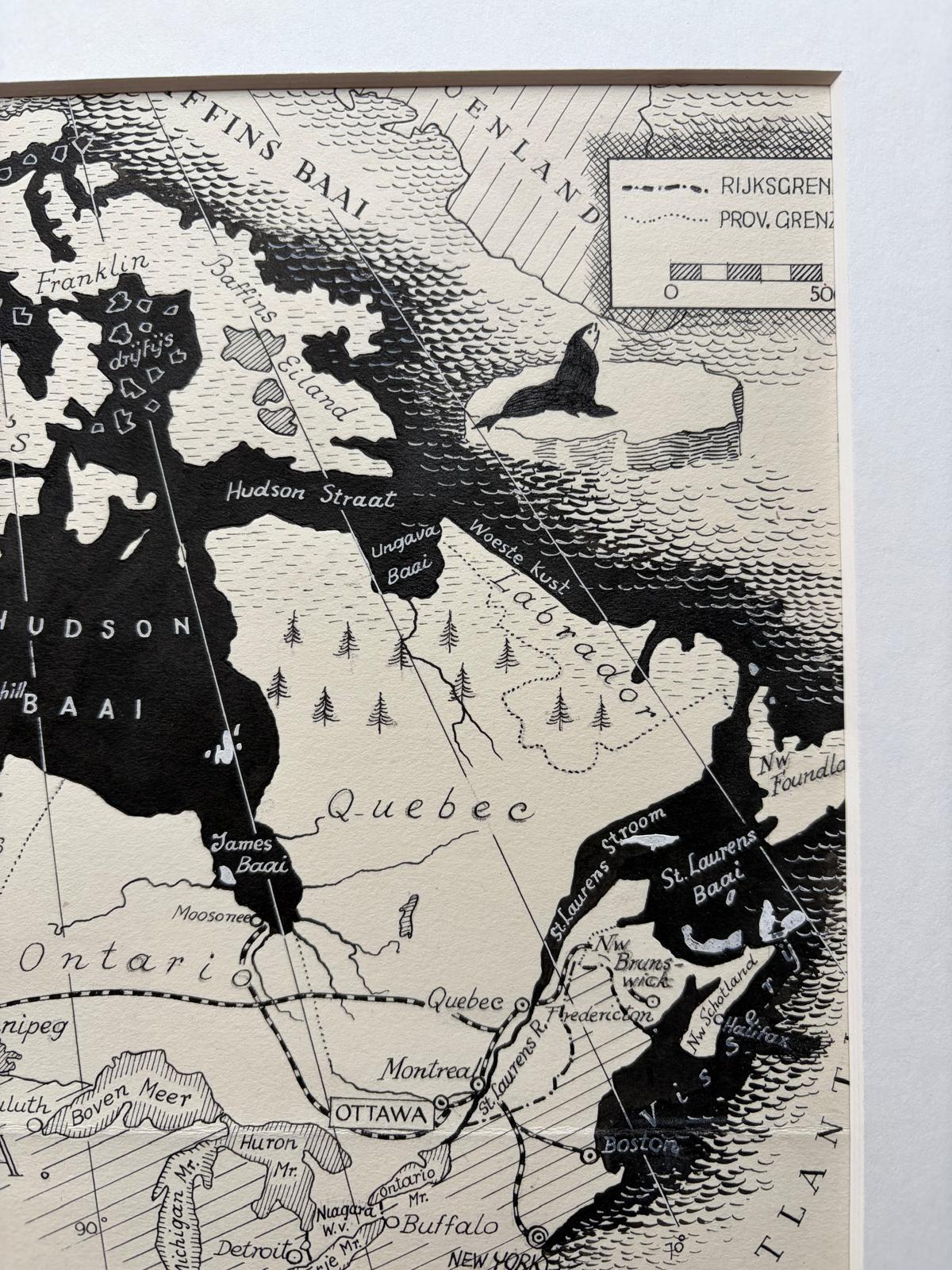 Carte originale du Canada de 1948 par Charles Burki - Illustration de la police montée Art déco Bon état - En vente à Langweer, NL