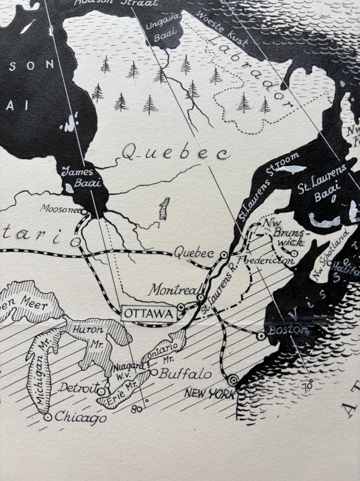 Milieu du XXe siècle Carte originale du Canada de 1948 par Charles Burki - Illustration de la police montée Art déco en vente