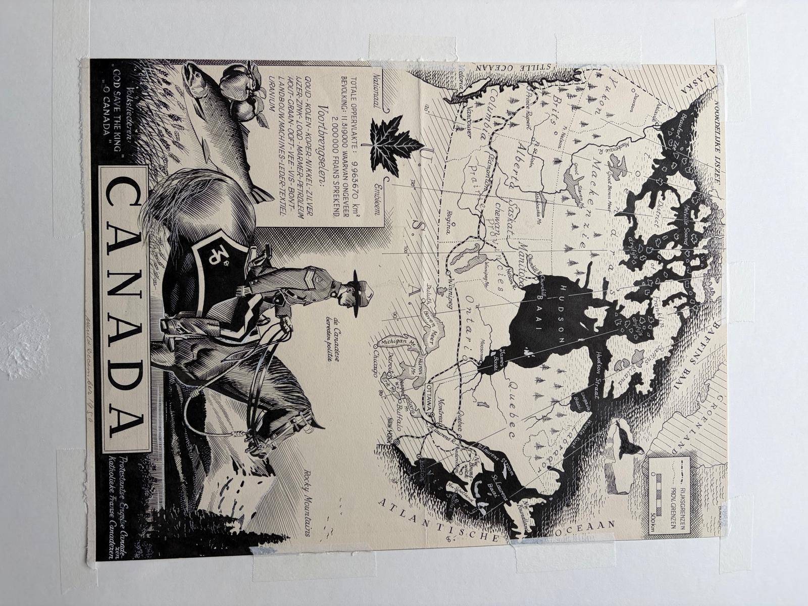 Carte originale du Canada de 1948 par Charles Burki - Illustration de la police montée Art déco en vente 1