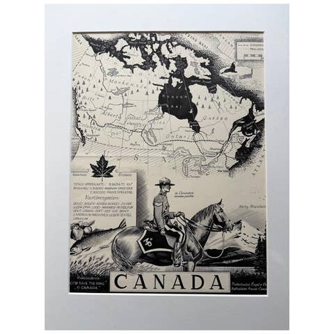 Original 1948 Map of Canada by Charles Burki – Art Deco Mountie Illustration
