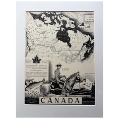 Original 1948 Map of Canada by Charles Burki – Art Deco Mountie Illustration