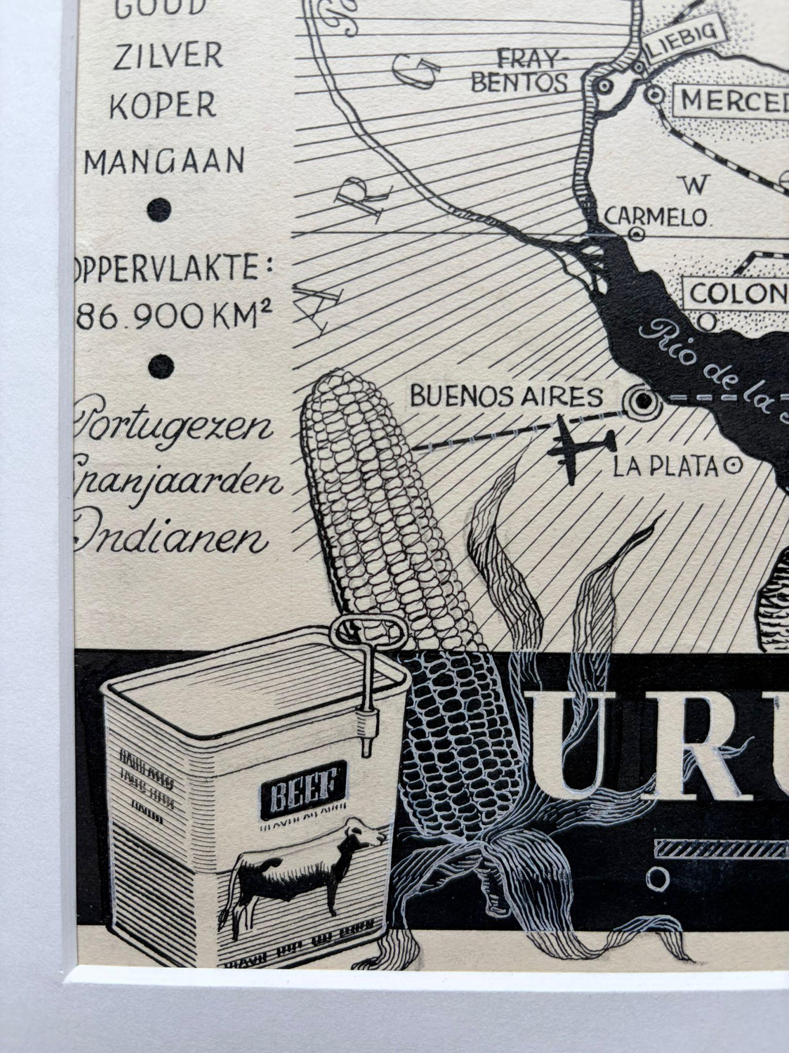 Dutch Original 1948 Map of Uruguay by Charles Burki – Art Deco Design For Sale