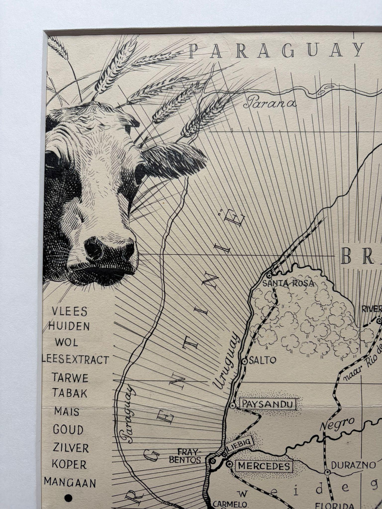 Original 1948 Map of Uruguay by Charles Burki – Art Deco Design In Good Condition For Sale In Langweer, NL